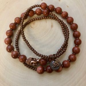 Gold Sandstone Mala Gemstone Bead Bracelet 🍀